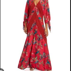 Johnny Was Malakye panel maxi dress bird print pink color